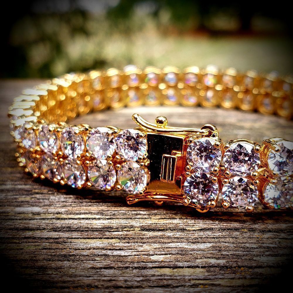 Gold Lab Simulated Diamond 2 Row Tennis Bracelet - Picture 3 of 5